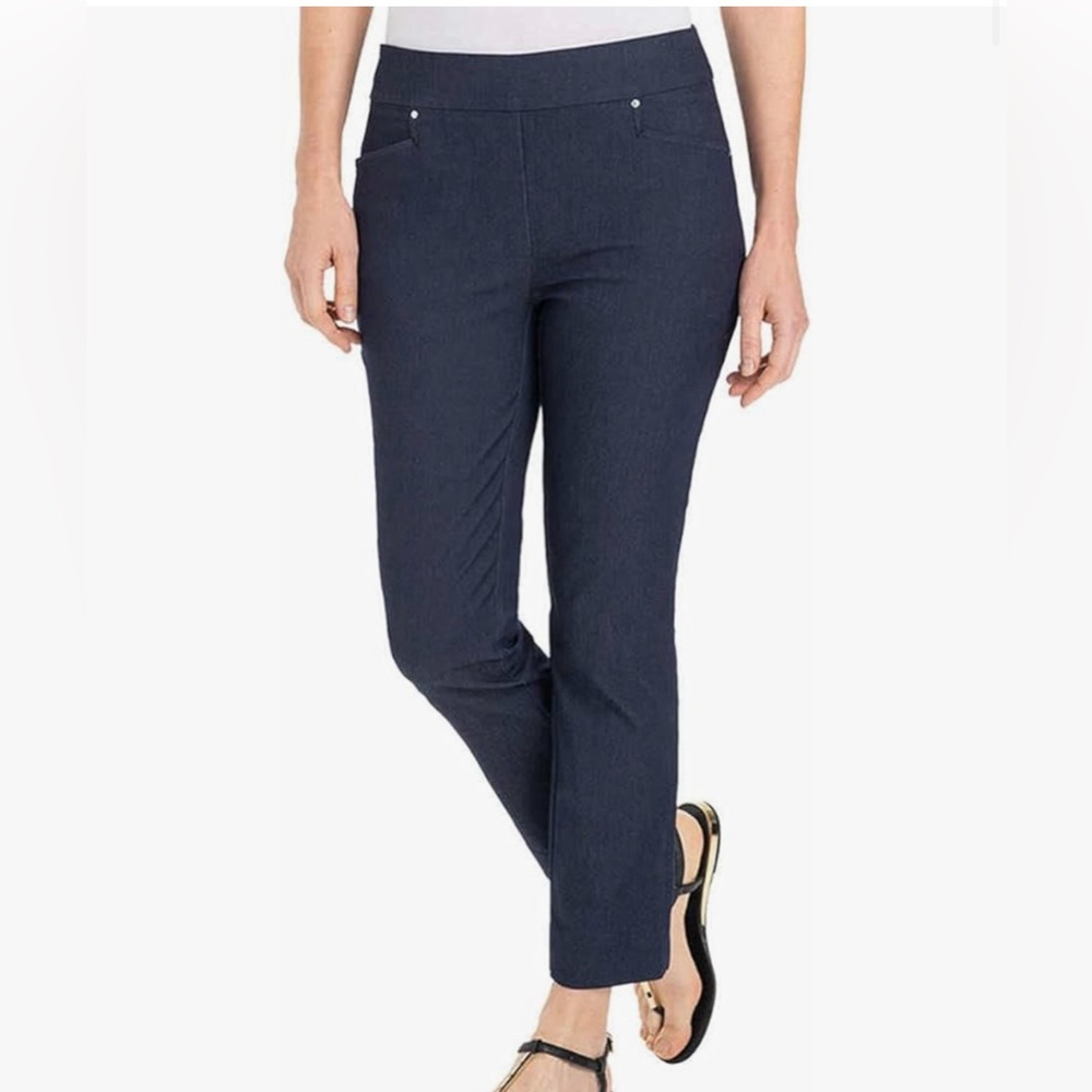 Pull on navy (jean look) pants with built in tummy control
